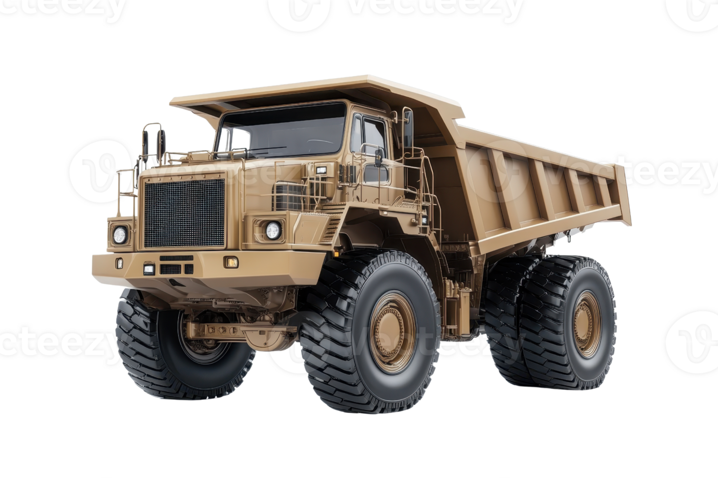 Heavy-duty construction dump truck isolated on transparent background. showcasing its large wheels, cargo capacity, and rugged design. png