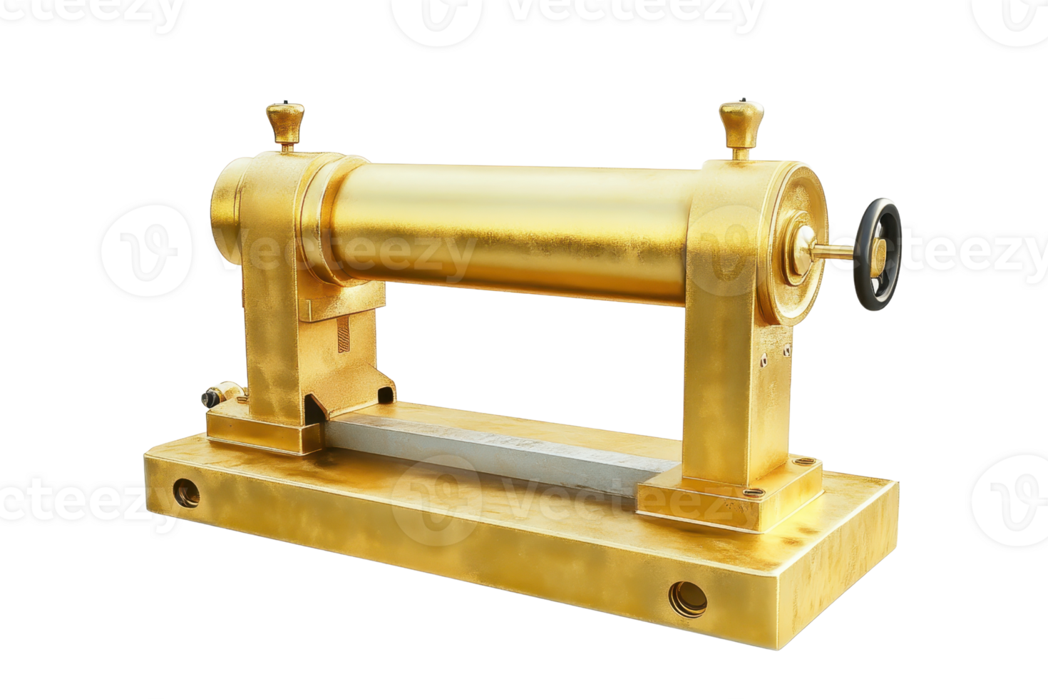 Golden precision machine part isolated on transparent background. industrial tool, high-quality engineering equipment. png