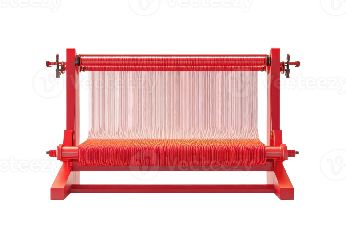 Traditional red weaving loom, isolated on transparent background. Perfect for textile, craft, and fabric concepts. High-quality, detailed image. png