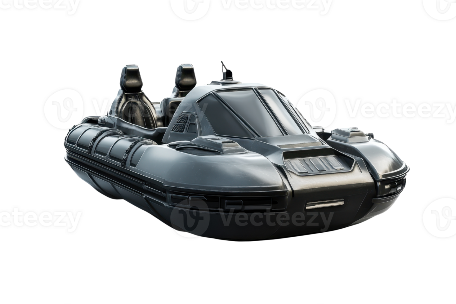 Futuristic black hovercraft with twin seats isolated on transparent background. showcasing modern design and sleek aesthetics. png