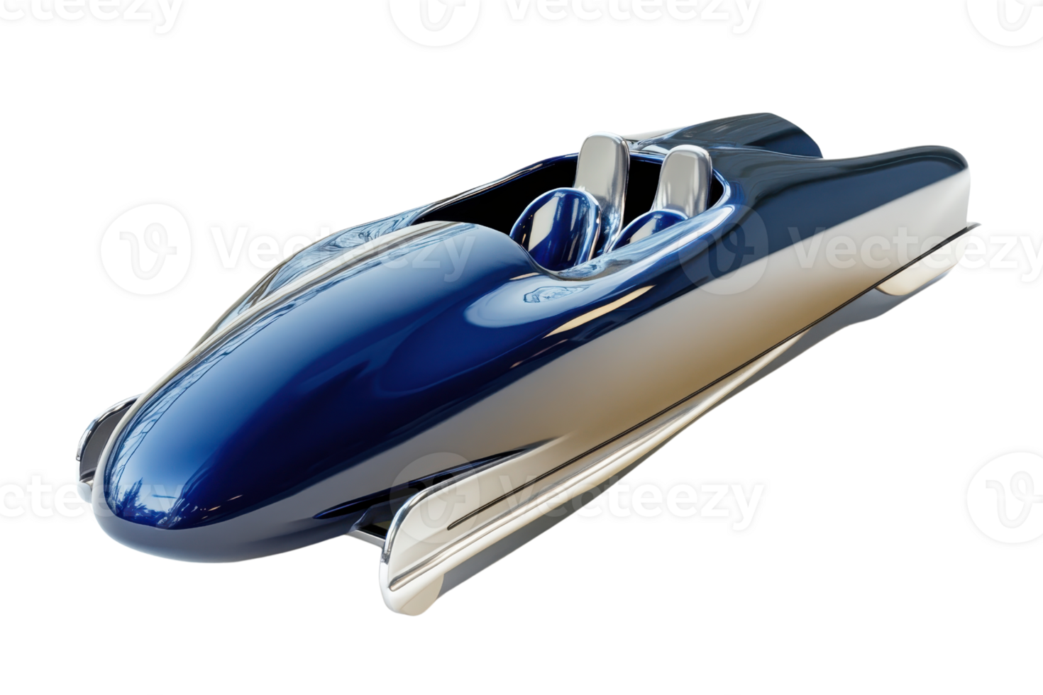 Sleek futuristic bobsled with a modern design, metallic blue, and silver finish, isolated on a transparent background. png