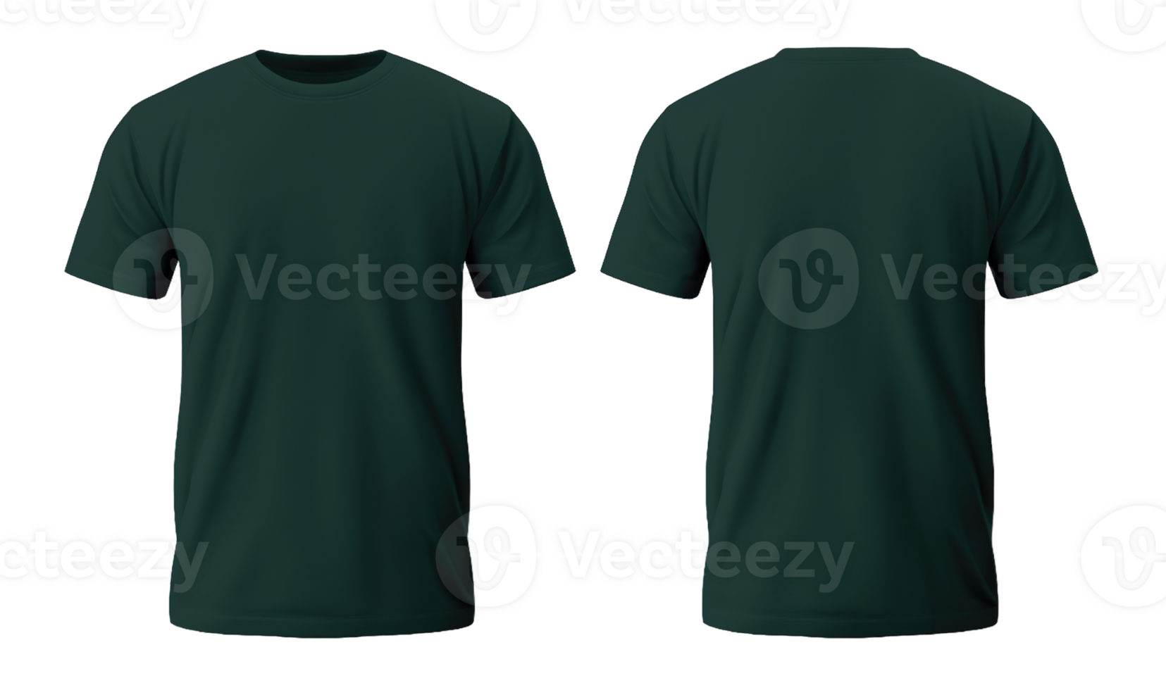 Plain dark green t-shirt front and back side mockup Template isolated on transparent background png
