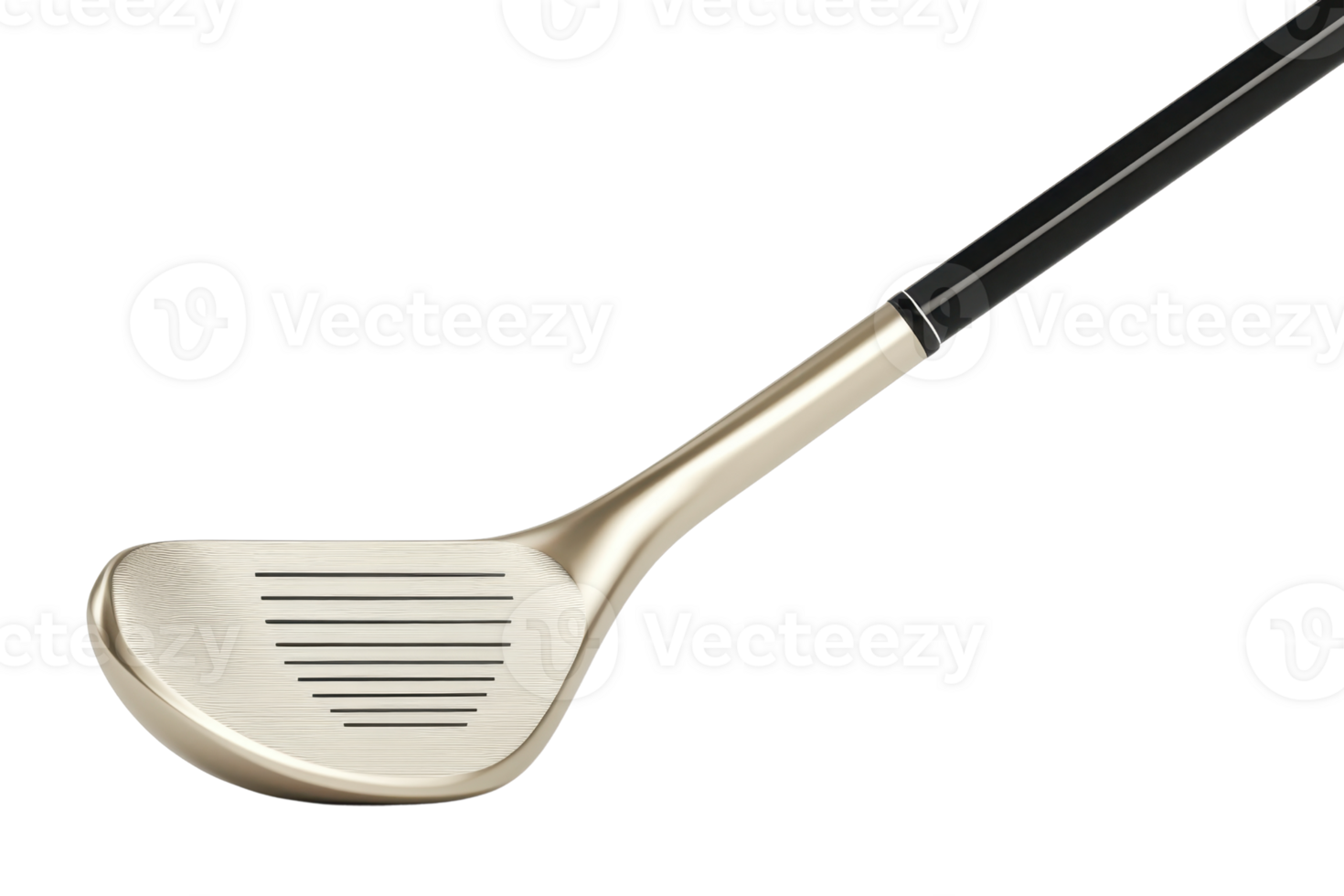 High-quality, gold-toned golf club with sleek design and grooves on the clubface, perfect for golf enthusiasts and sports gear collections. png