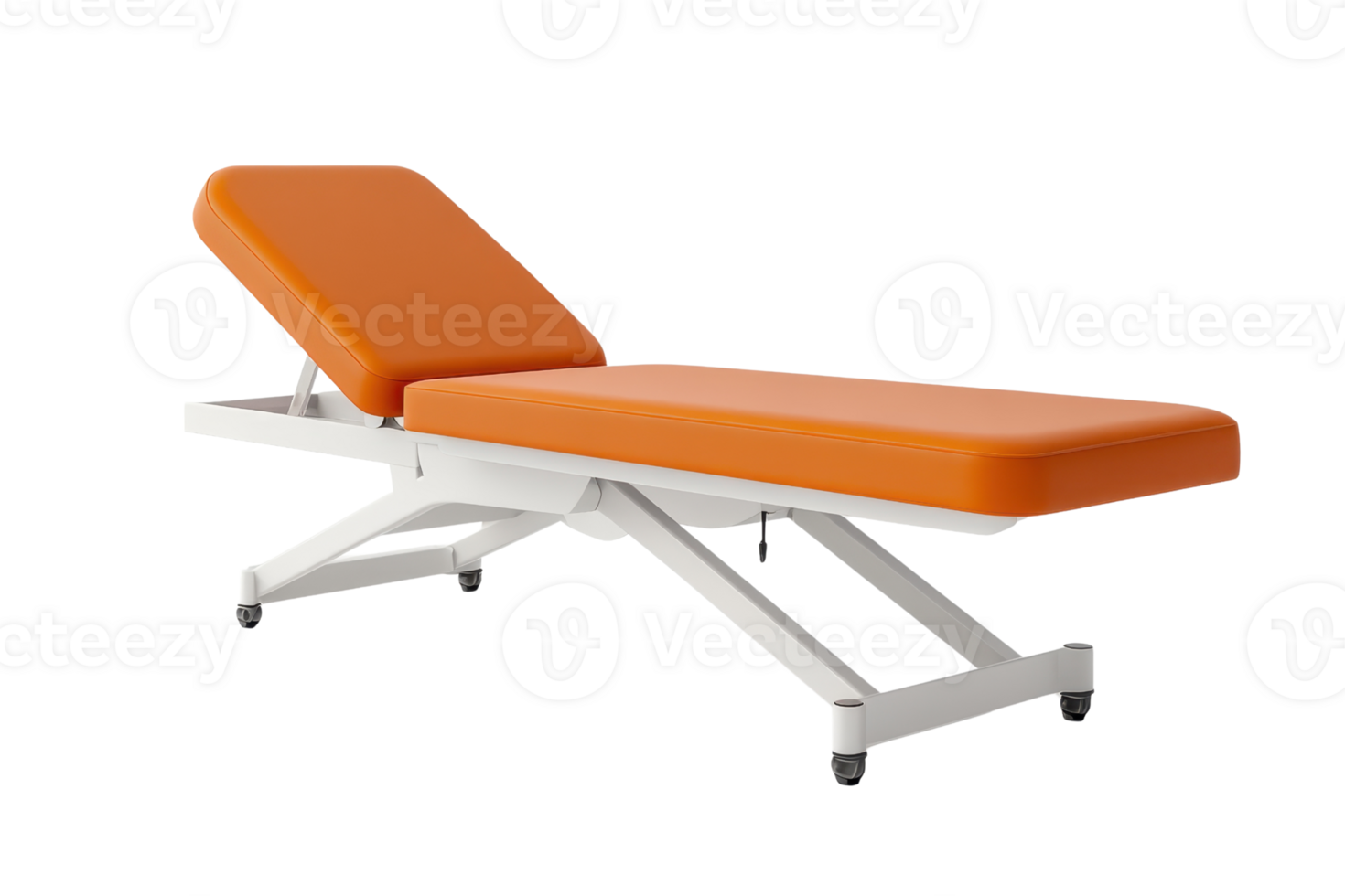 Adjustable massage table with orange padding and white frame, perfect for spa, therapy, and medical use. Modern design and comfortable. png