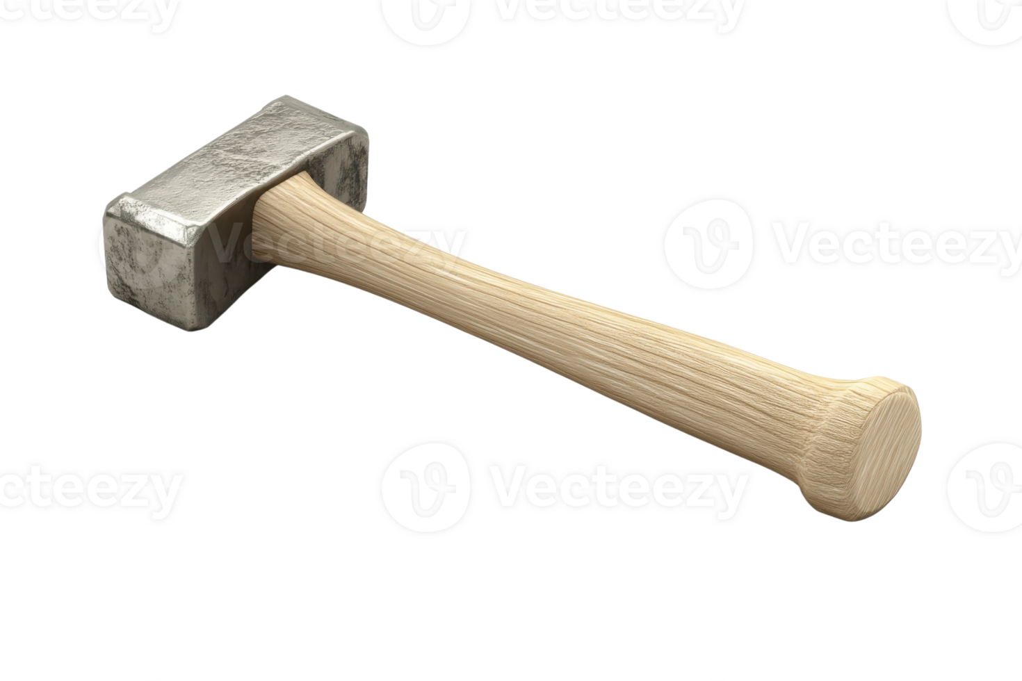 Close-up of a sturdy traditional hammer with a wooden handle and metal head, ideal for various construction and DIY projects. png