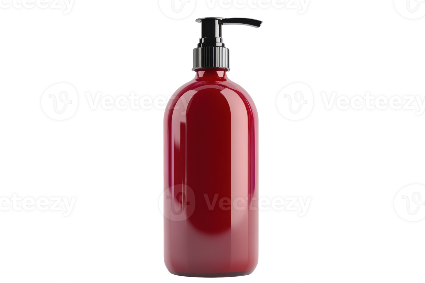 Elegant red pump dispenser bottle for liquids like shampoo, lotion or soap. Modern bathroom accessory for a stylish touch. png