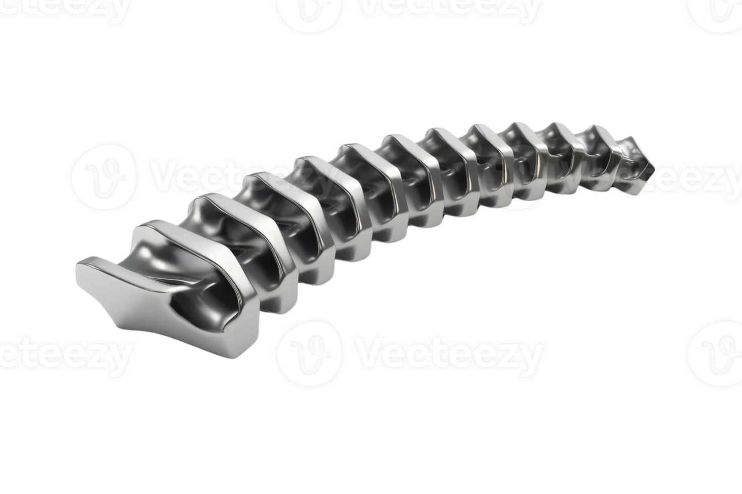 Metallic spine model depicting a human vertebral column for medical and anatomical studies, highlighting the structure and design. png