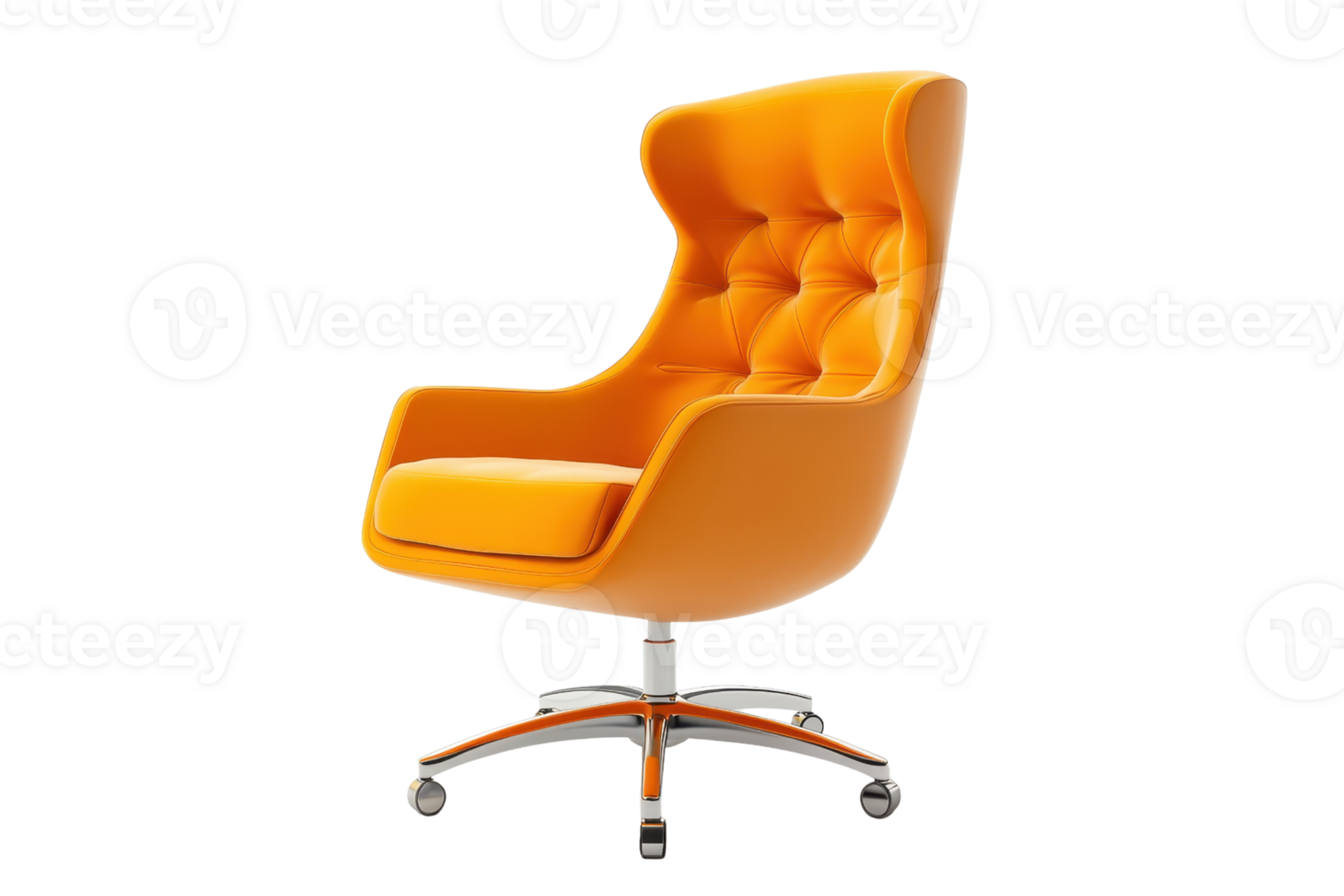 Elegant modern orange office chair with high back and tufted design, perfect for contemporary workspaces and ergonomic comfort. png