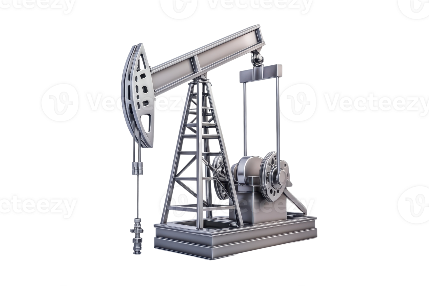 3D illustration of an industrial oil pump jack isolated on a transparent background. used for drilling and extracting oil resources. png