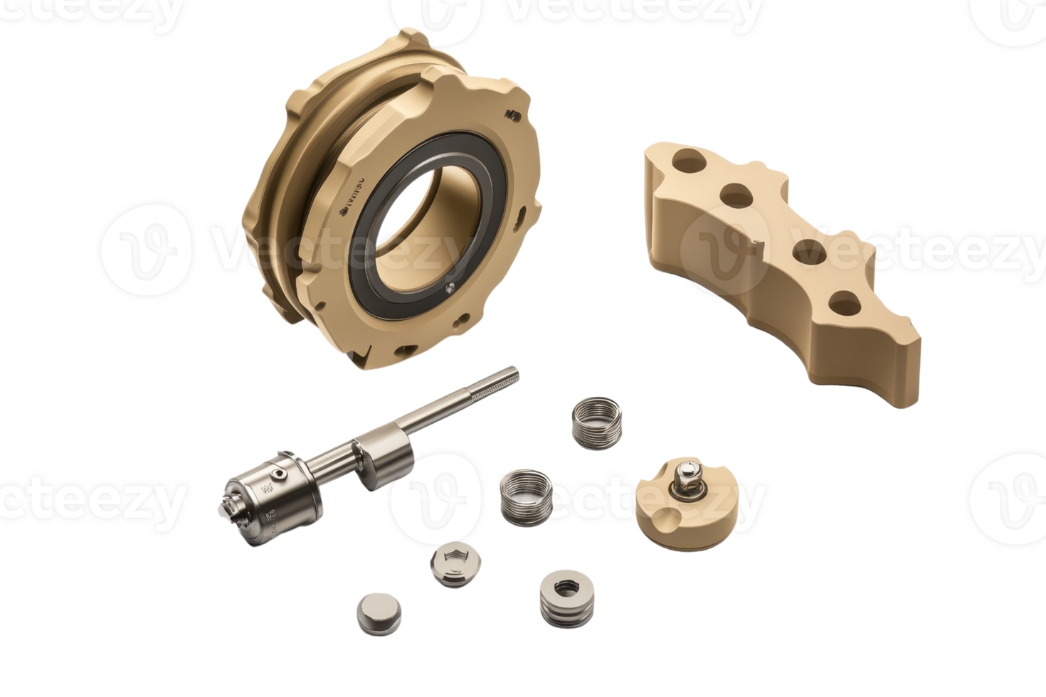 Assorted mechanical components including gears, bolts, and nuts isolated on a transparent background. Perfect for engineering and industrial themes. png