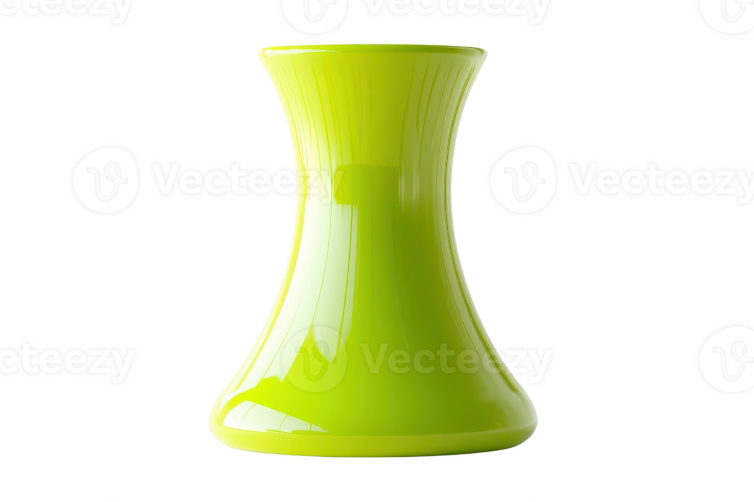 Bright green ceramic vase with a unique curved design, perfect for modern home decor and floral arrangements. Add a pop of color to your space. png