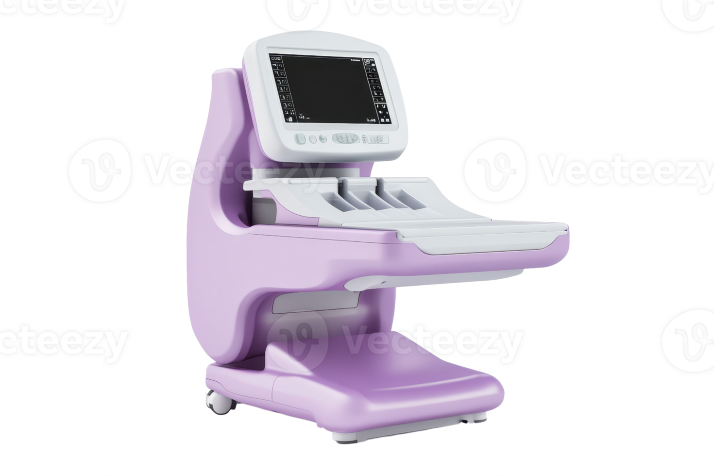 Modern medical ultrasound machine with a sleek design, featuring a purple exterior and advanced digital display for high-precision diagnostics. png