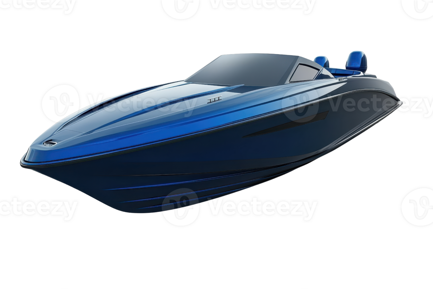 Sleek blue speedboat on clear water, designed for high performance and speed, perfect for leisure or professional use. png