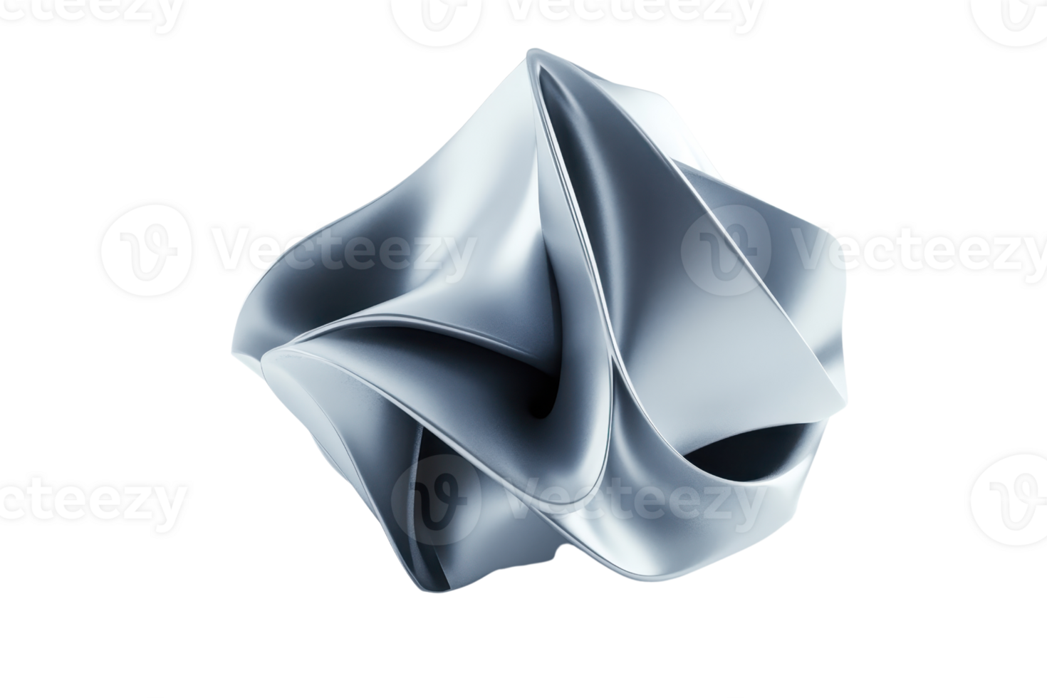 Abstract shiny silver geometric shape with smooth folds, isolated on a transparent background. Modern digital 3D rendering. png