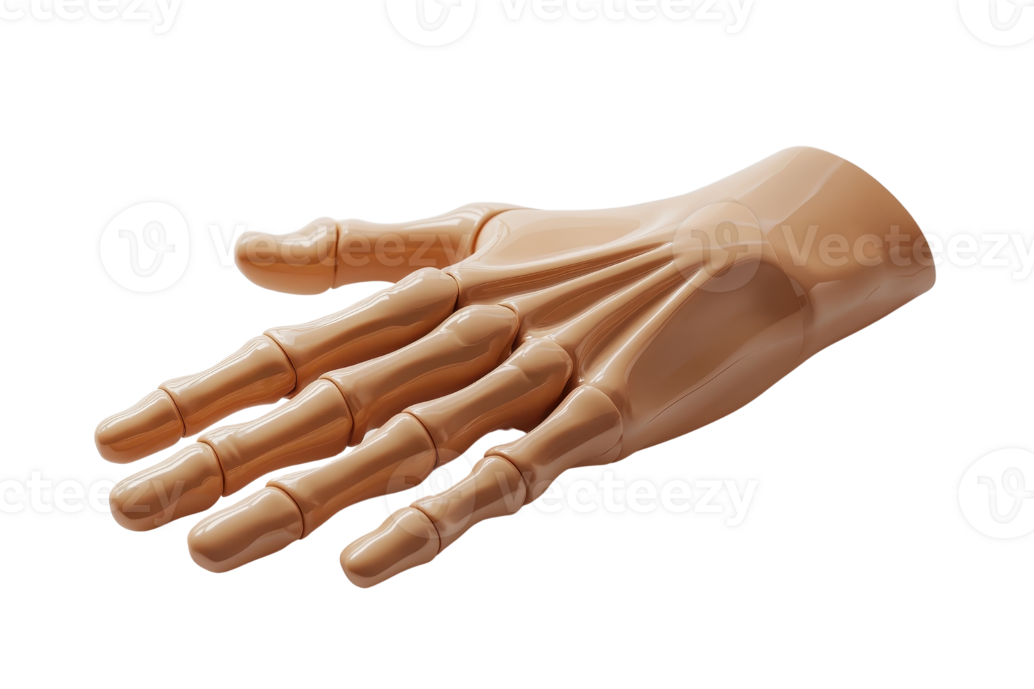 Wooden articulated hand model on display. Perfect for anatomy study, drawing practice, or showcasing innovative design and craftsmanship. png