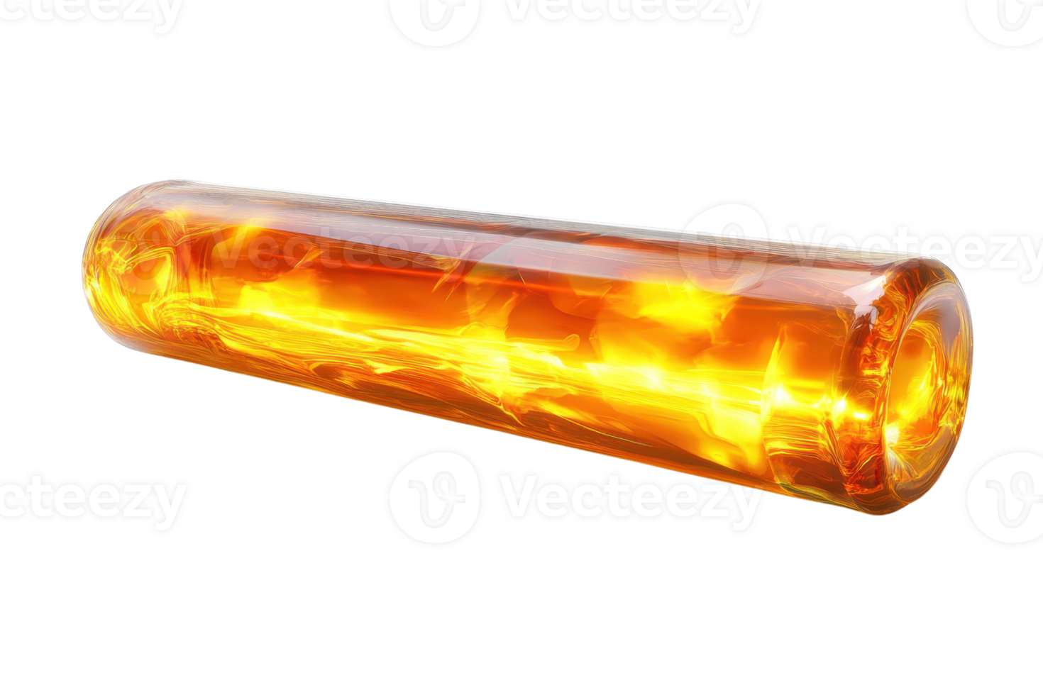 Glowing cylindrical energy source encapsulated in a glass-like material, isolated on a transparent background, futuristic and vibrant. png