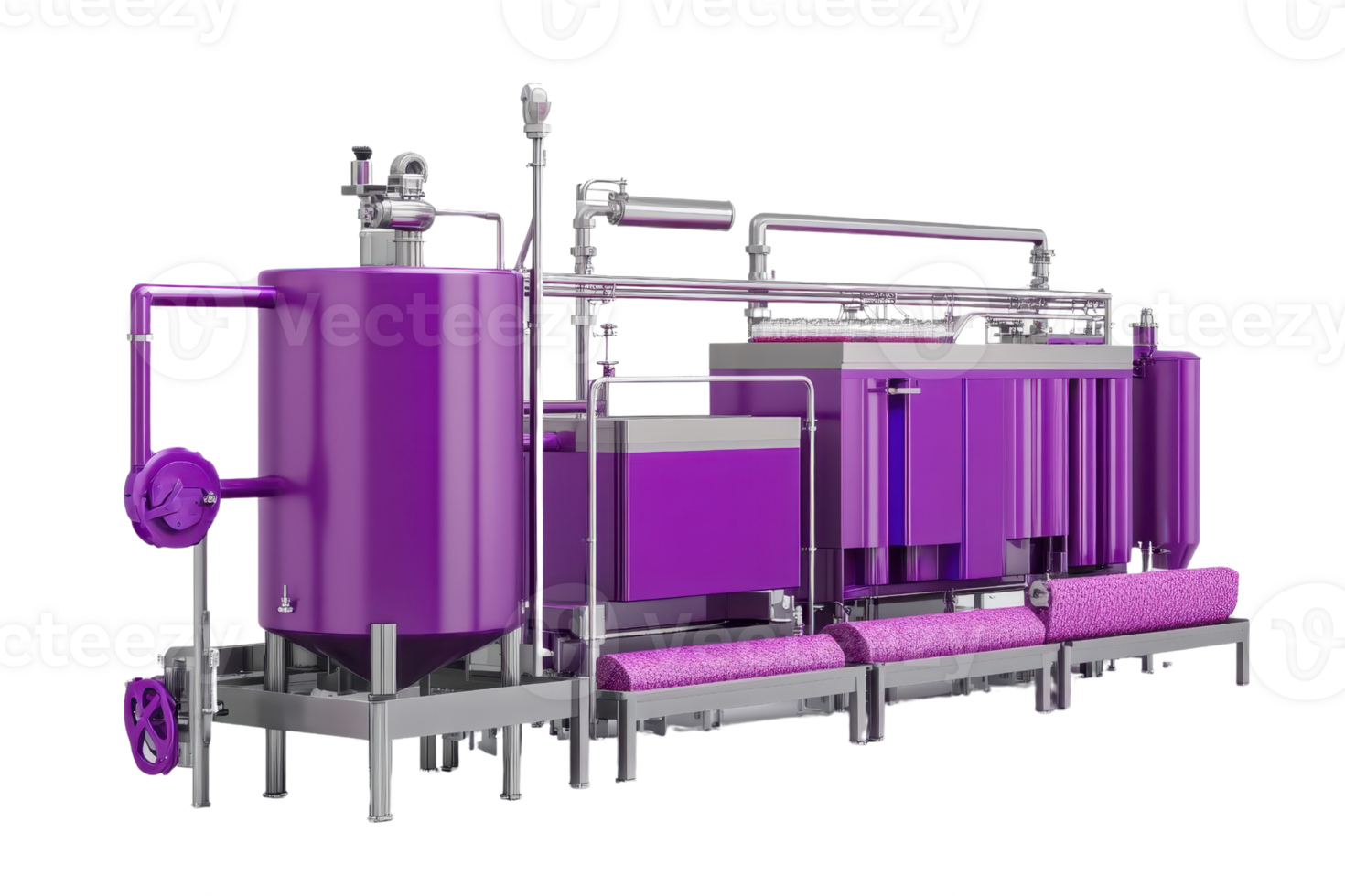Industrial machinery with a purple finish, featuring advanced technology for efficient processing in a modern factory setting. png