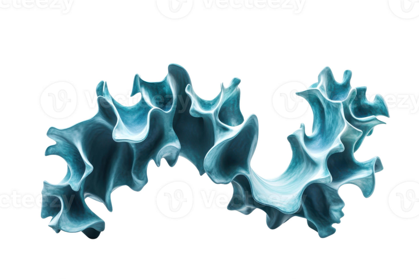 Abstract blue wave-like sculpture on a transparent background. High-resolution stock photo for creative design and backgrounds. png