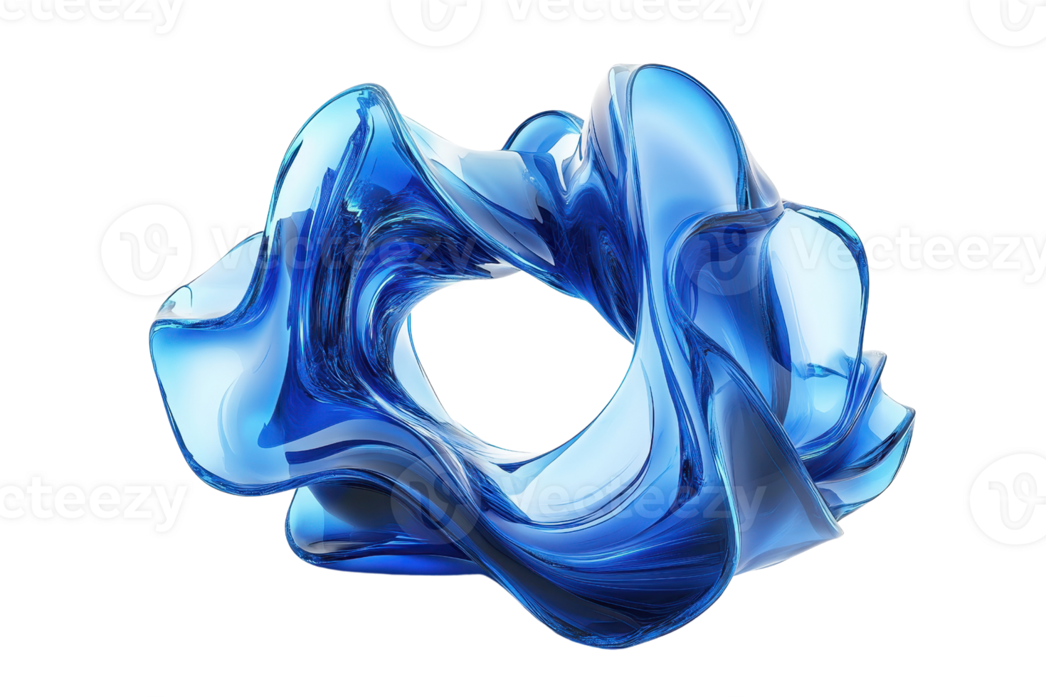Abstract blue twisted shape on a transparent background. resembling fluid motion, modern art, digital design concept, 3D rendering png