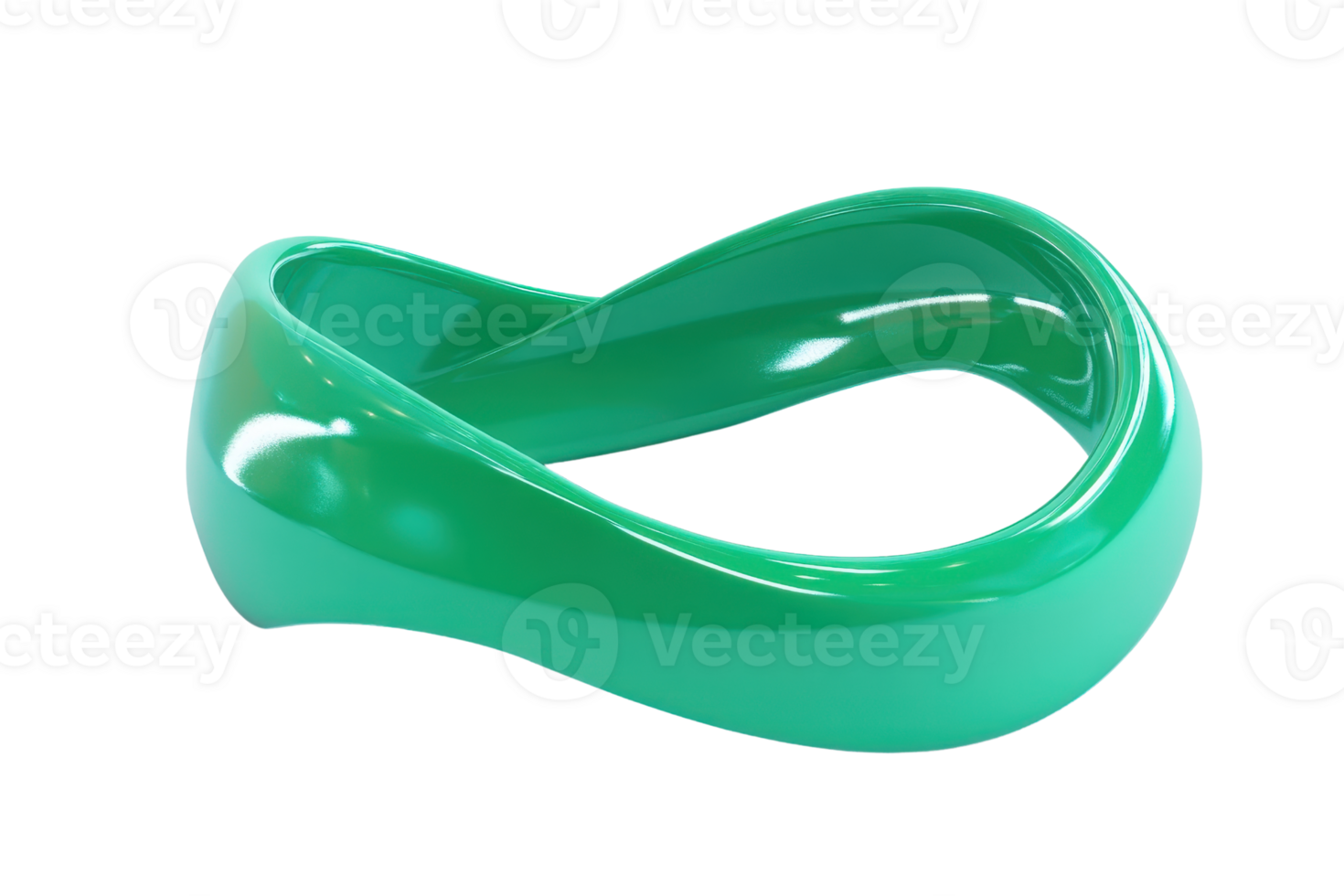 Abstract green Mobius strip sculpture, isolated on a transparent background. representing infinity, complexity, and modern art concepts. png