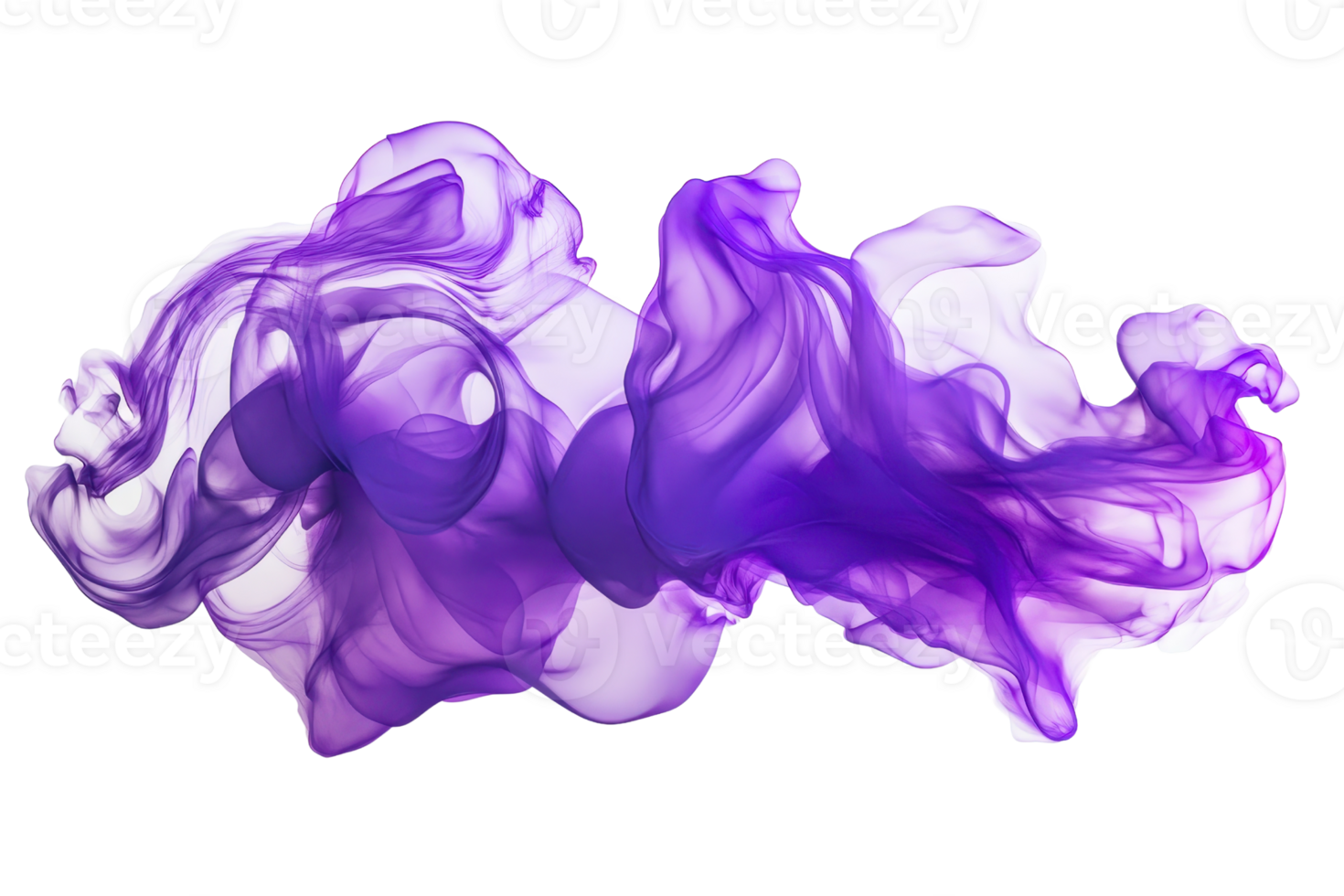 Abstract violet smoke swirling in fluid shapes against a transparent background. creating a mesmerizing and ethereal visual experience. png