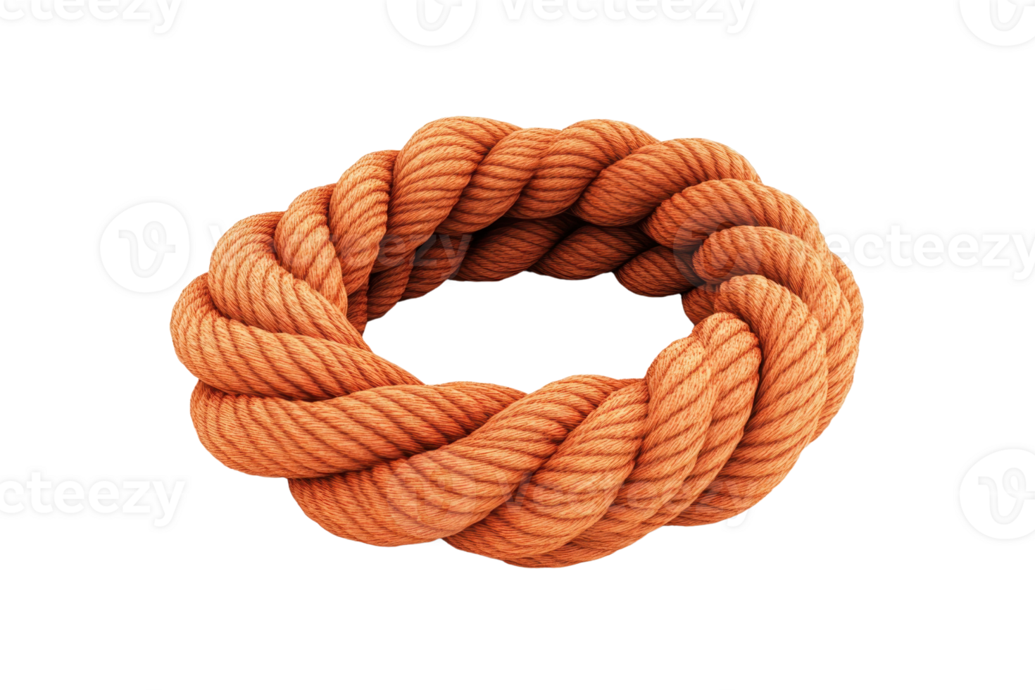 Close-up of a coiled, thick, orange rope. Rope texture and detail captured perfectly, ideal for nautical, maritime or crafting themes. png