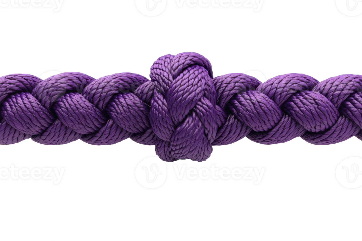 Close-up of a purple braided rope with an intricate knot, representing strength, connection, and craftsmanship. png
