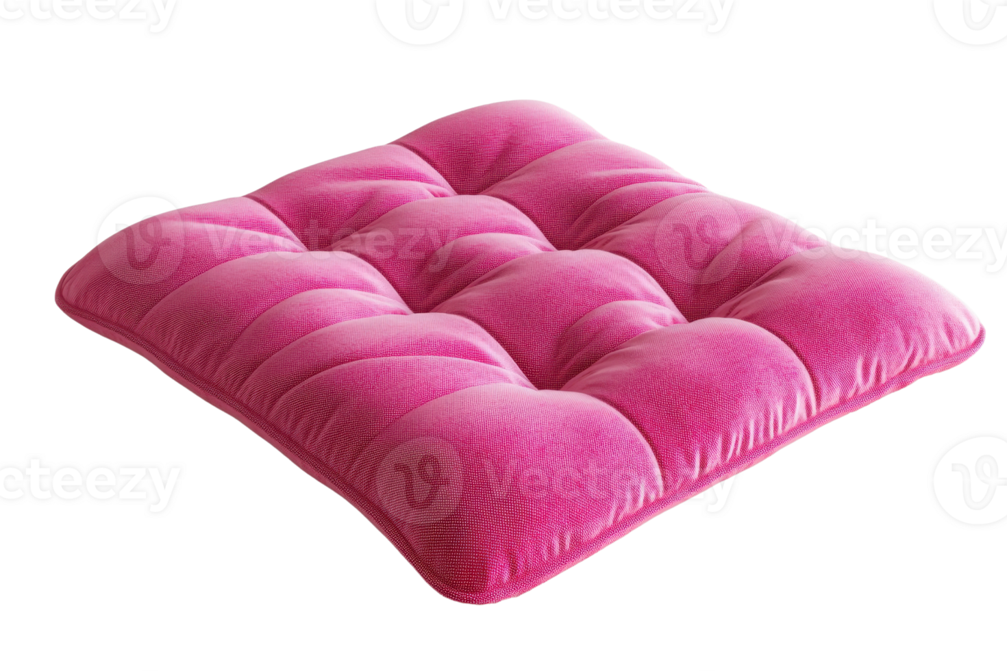 Bright pink tufted floor cushion, perfect for adding a pop of color and comfort to any seating area, indoor or outdoor use. png