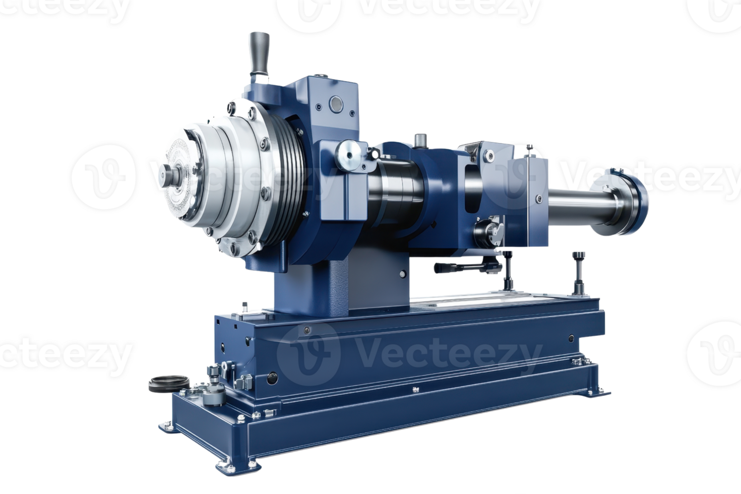 High-precision industrial blue lathe machine used for metalworking and manufacturing in a factory or workshop environment. png