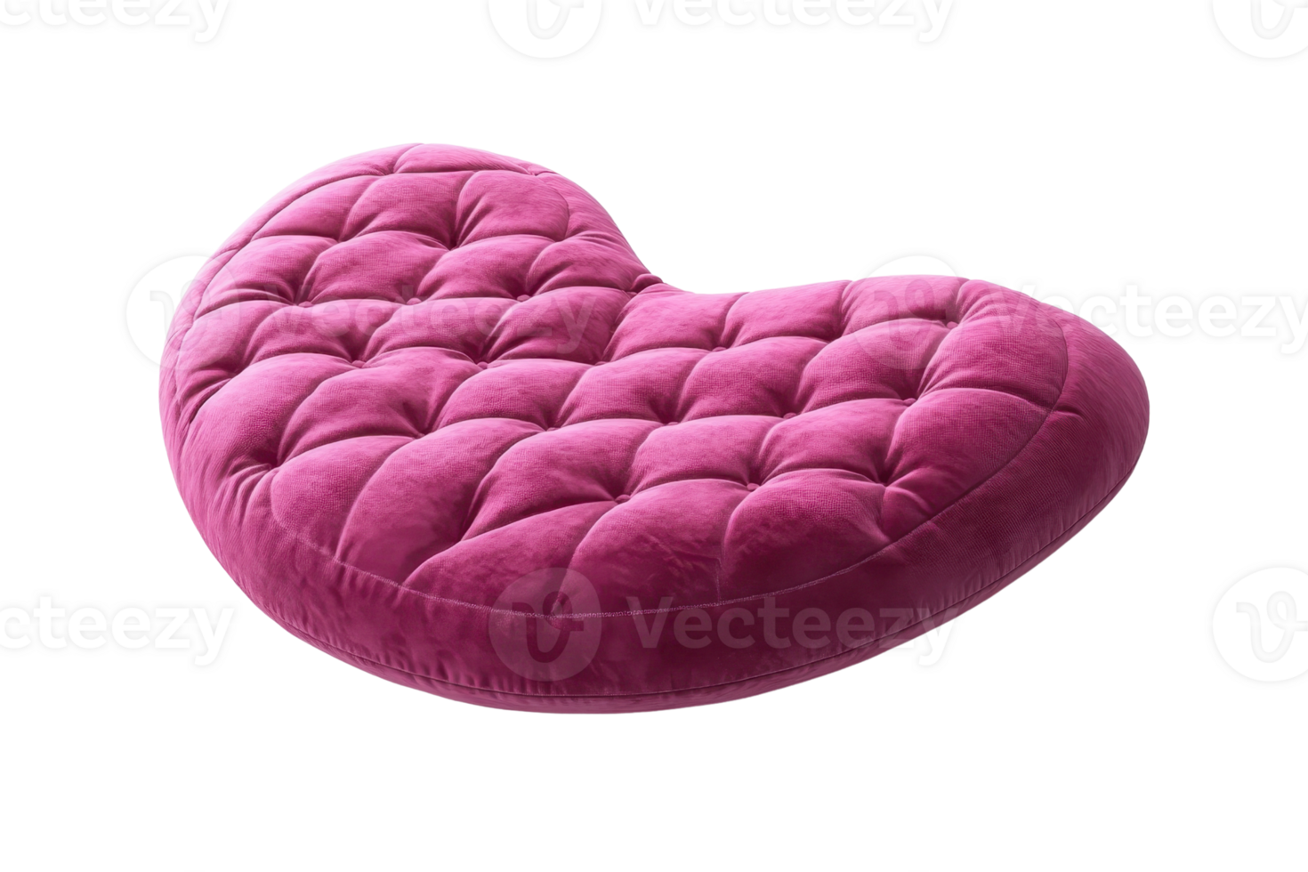 Heart-shaped pink plush cushion with tufted design, perfect for home decor, adding comfort and a touch of elegance to any setting. png