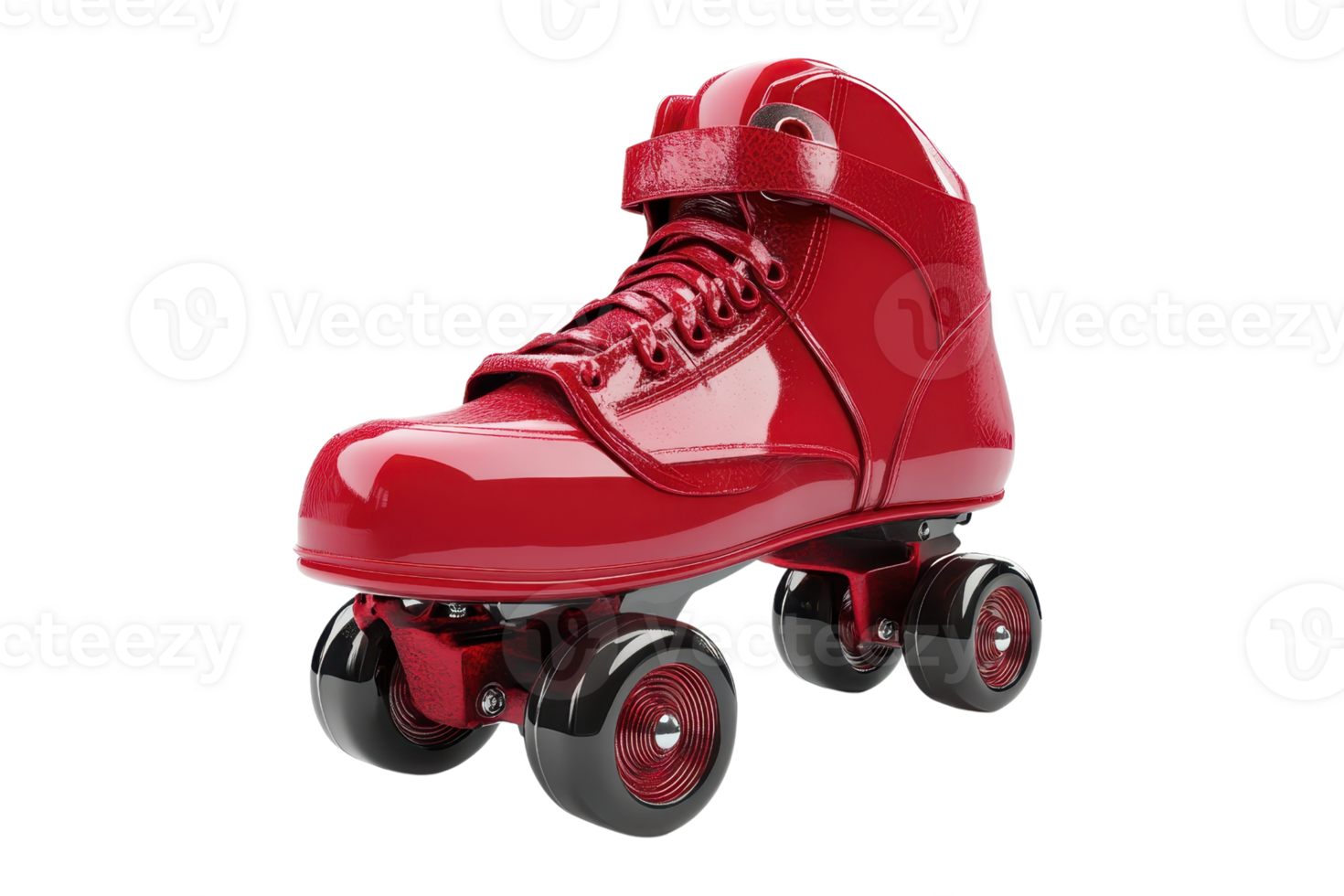 High-quality red roller skate with four black wheels and protective strap for smooth skating experience. Perfect for sports and outdoor activities. png