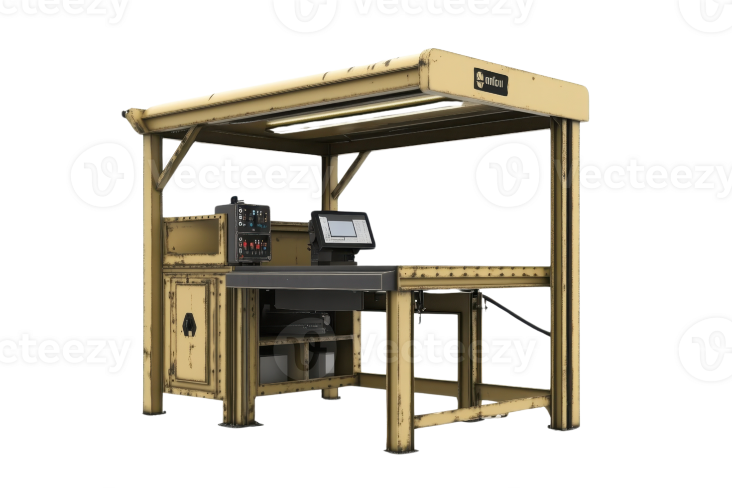 Industrial saw cutting station equipped with computerized controls. Advanced woodworking machine for precision and efficiency in material cutting. png