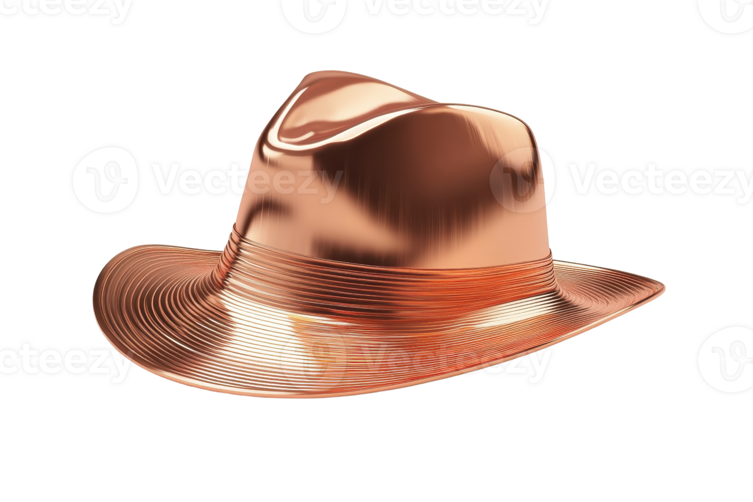 Stylish copper-colored fedora hat with a metallic finish, perfect for fashion statements and unique accessory collections. png