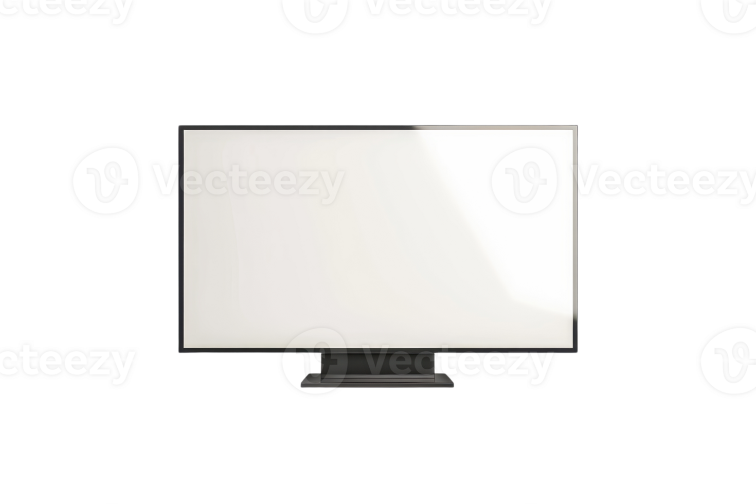 Modern flat screen with blank white display on black stand, isolated on transparent background. perfect for technology, electronics, or design projects. png