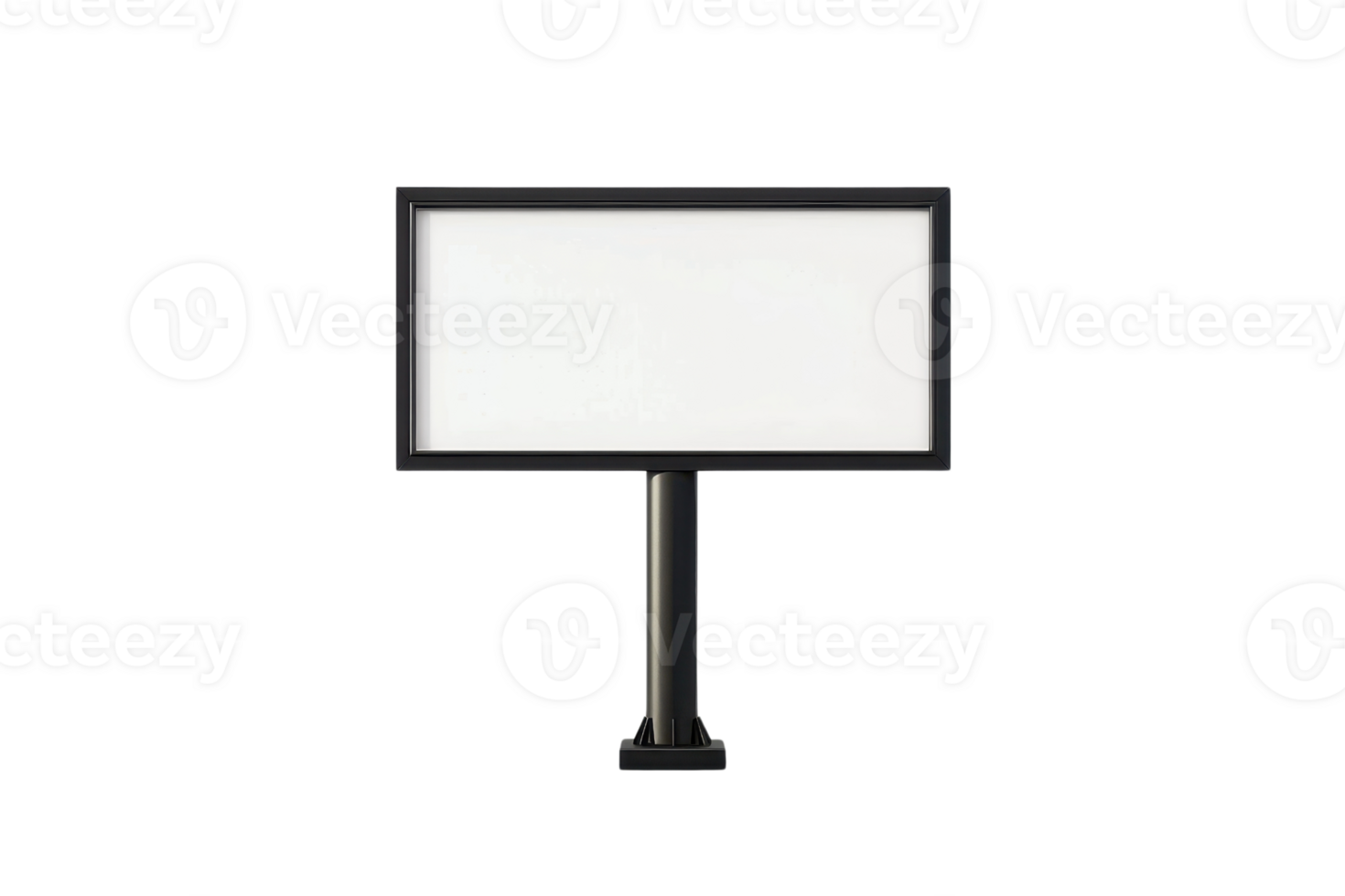 Rectangular blank advertising billboard with a black frame and stand on a transparent background, ready for custom content. png