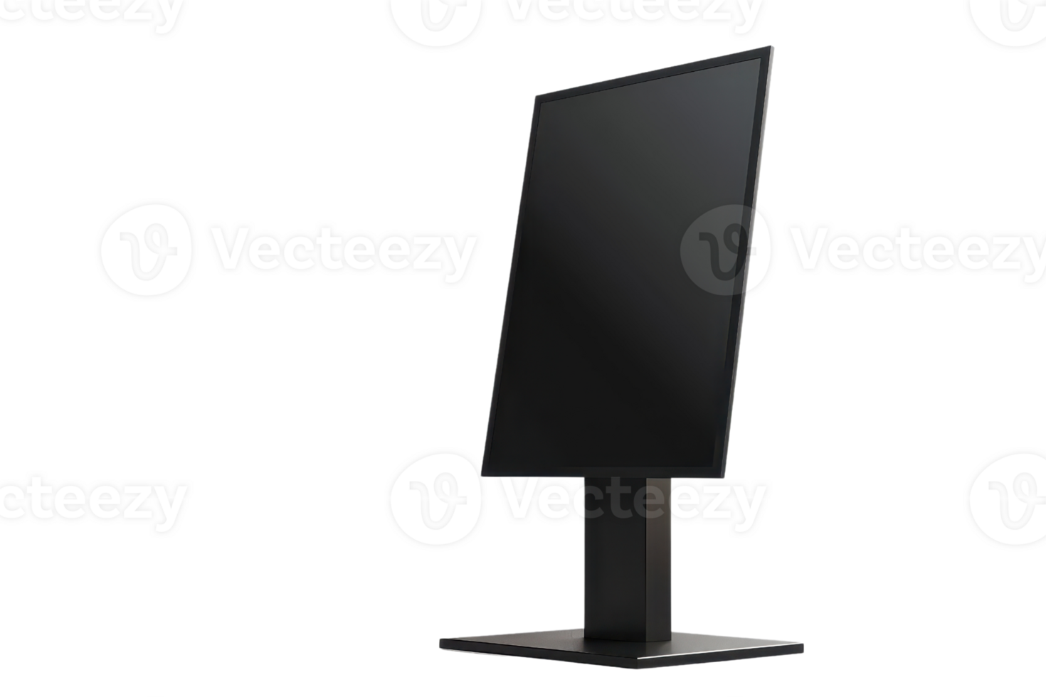 Sleek black monitor on adjustable stand, isolated on transparent background. perfect for office or home desk setup, modern and minimalist design. png