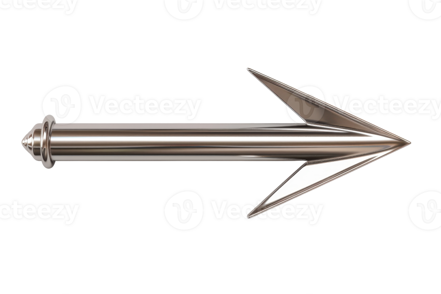 Metallic 3D arrow with a pointed tip, rendered in high quality, representing direction, precision, and focus. png