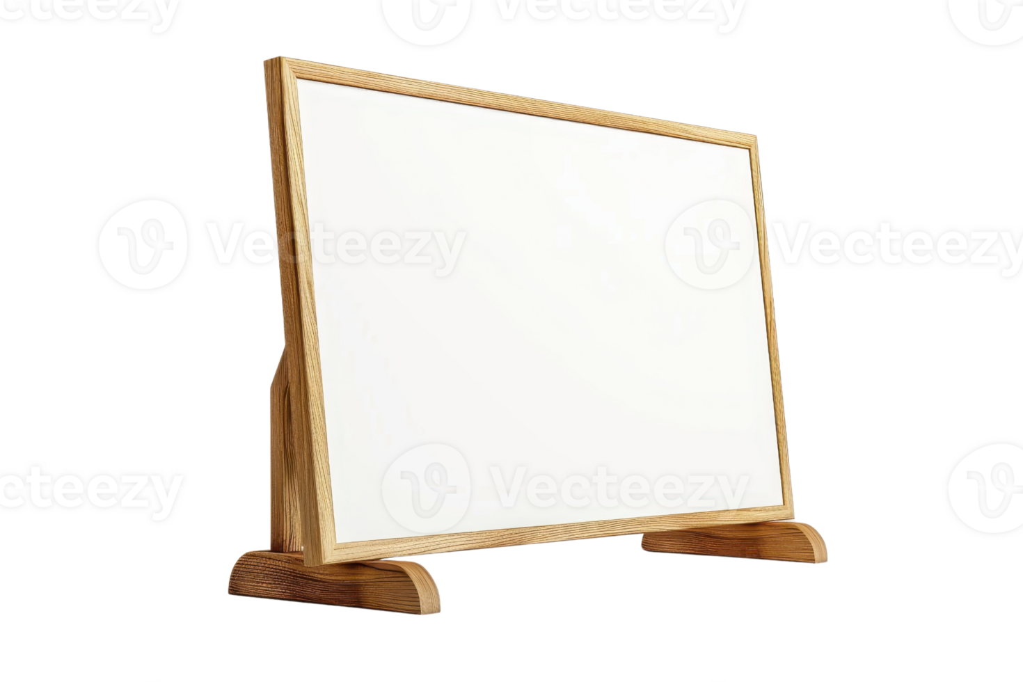 Wooden framed whiteboard on wooden stand isolated on transparent background. ideal for office or classroom use. png