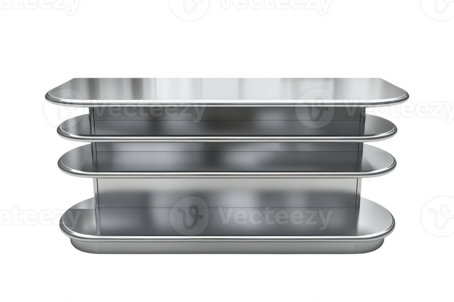 Silver metal stackable trays in a minimalist design, ideal for organizing documents, office supplies, or kitchen items. Modern and sleek. png
