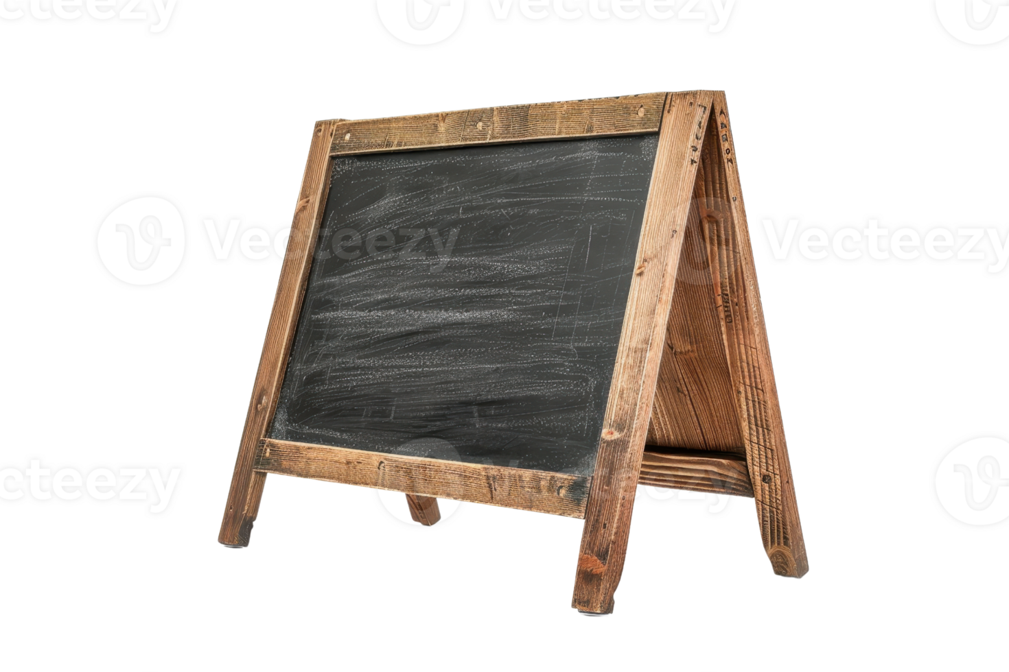 Wooden A-frame chalkboard sign for cafes, restaurants, or events. Ideal for displaying daily specials or messages on both sides. png