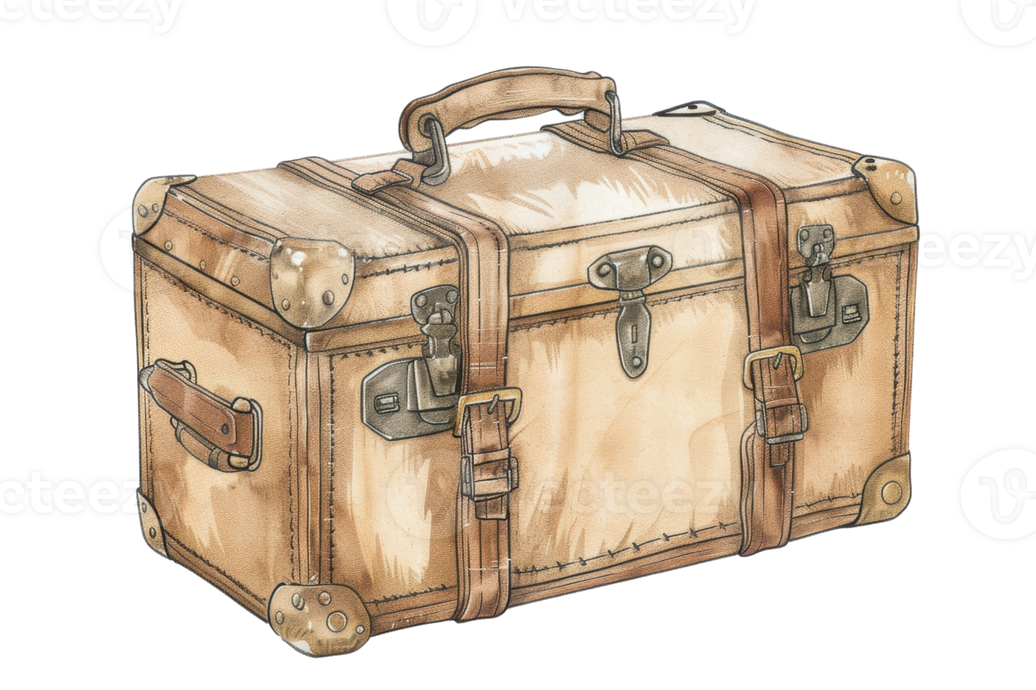 Vintage suitcase illustration in a classic, antique style, perfect for travel-themed designs and nostalgic artwork. png