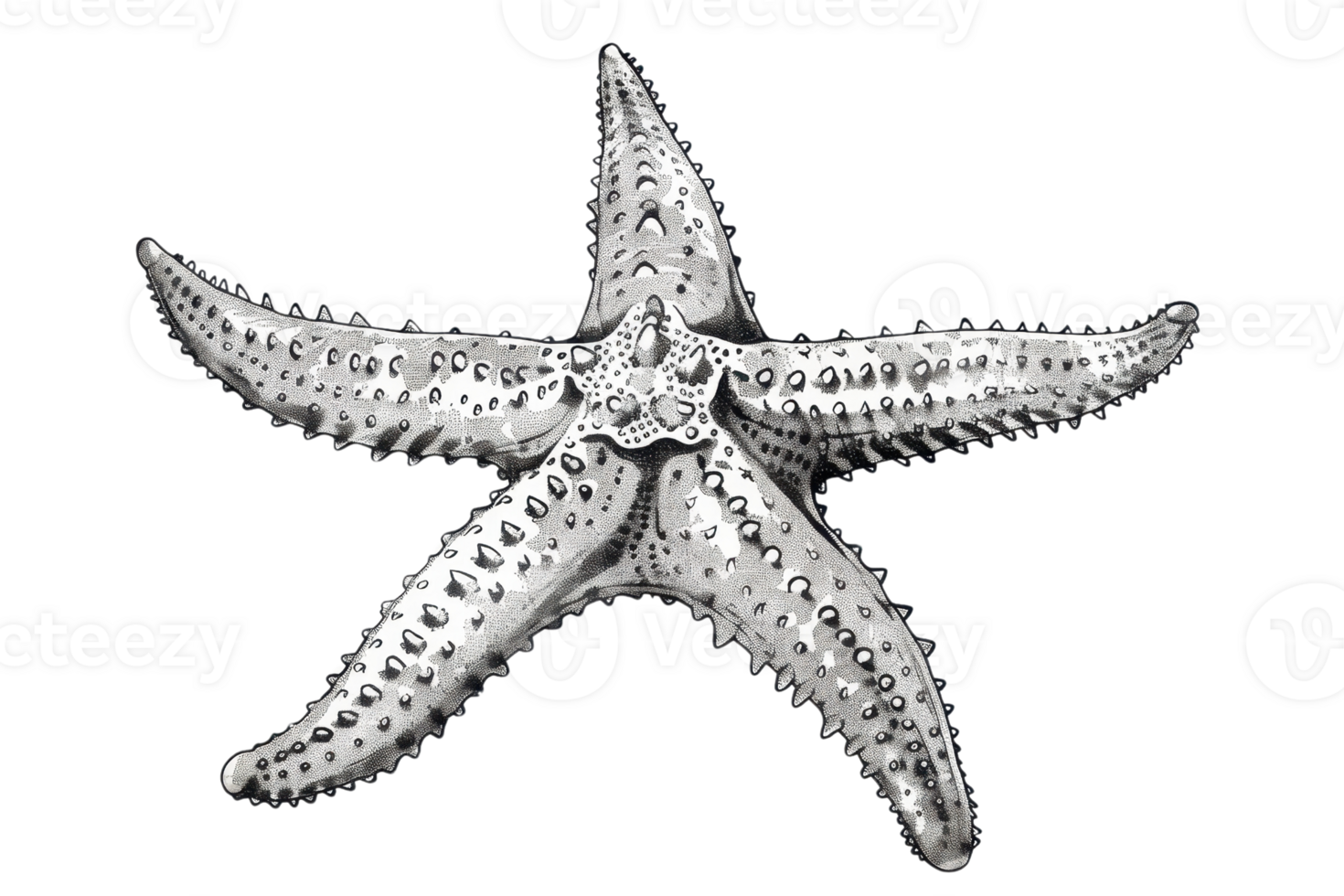 High-resolution image of a detailed silver starfish on a transparent background. perfect for marine or ocean-themed design projects. png
