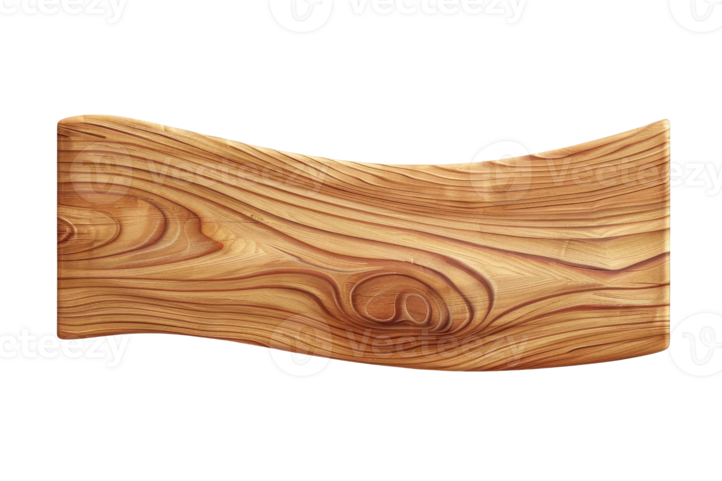 Curved wooden sign with natural wood grain texture, ideal for rustic decor or signage, isolated on a transparent background. png