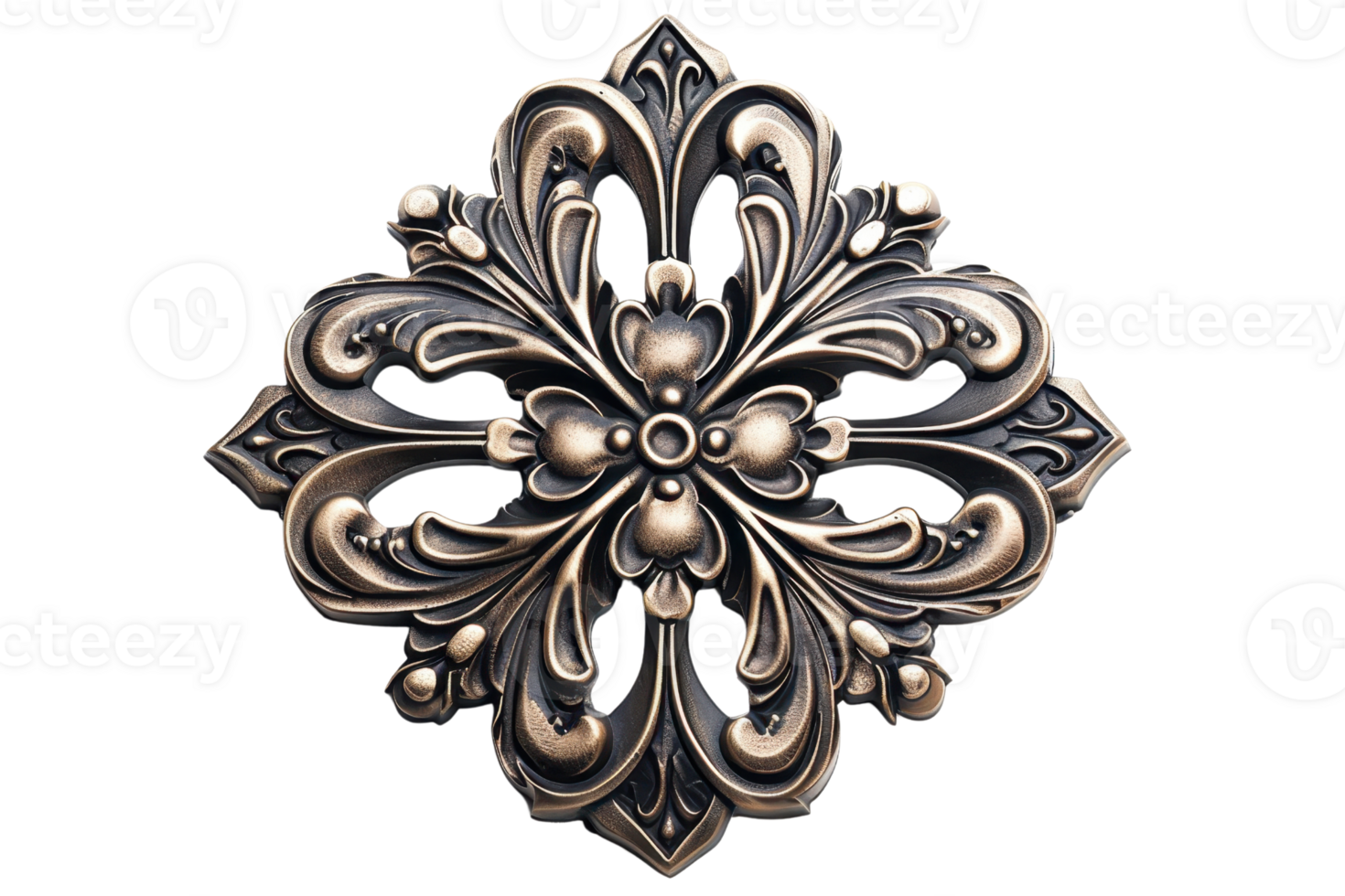 Ornate floral-shaped metallic ornament with intricate detailing, exuding elegance and sophistication. Ideal for various design and decorative projects. png