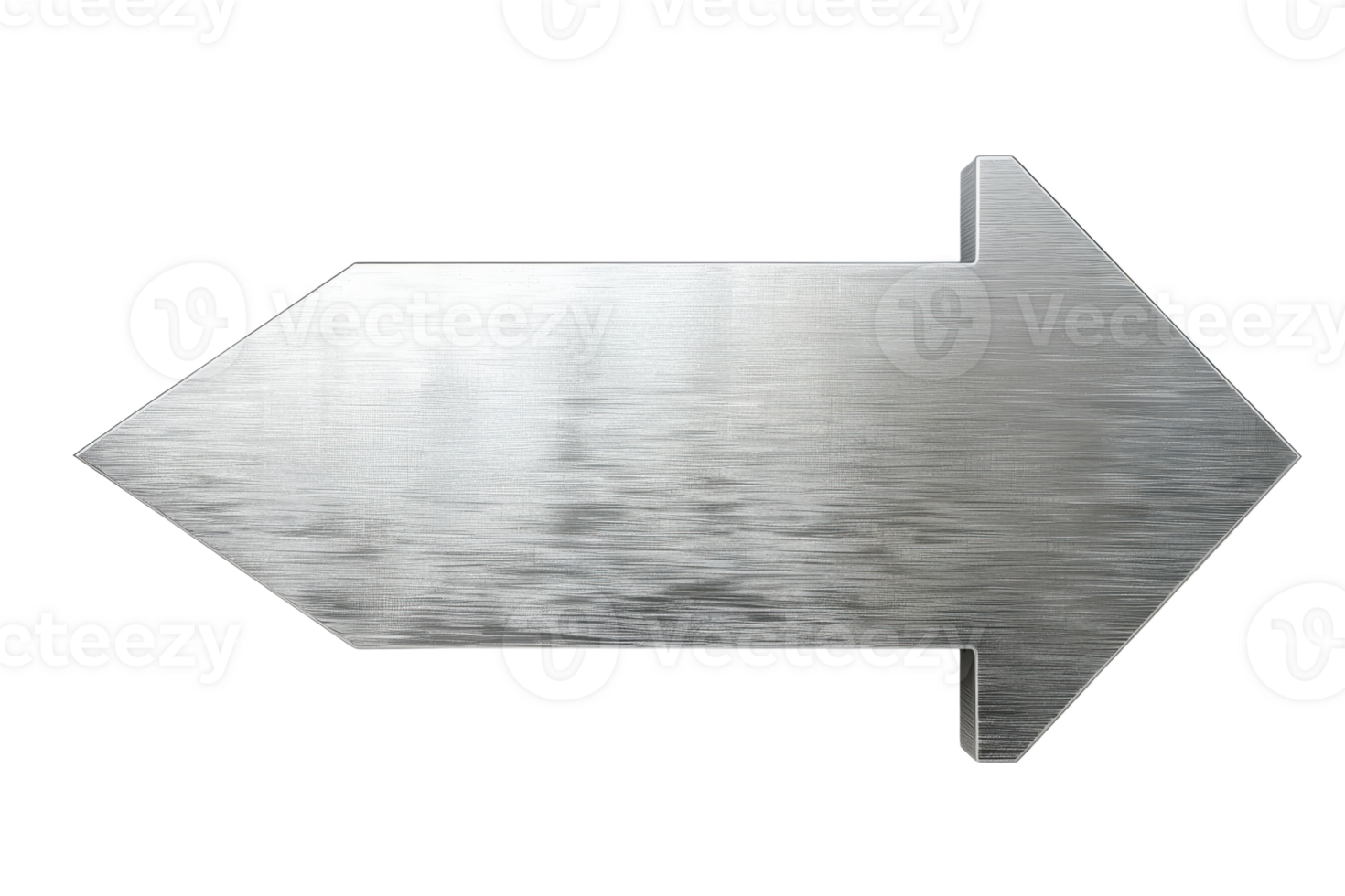 Silver metallic arrow pointing right, isolated on a transparent background, ideal for navigation or direction indicators in design projects. png