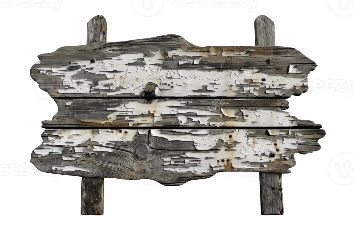 Rustic weathered wooden sign with chipped paint texture, perfect for vintage or rural themes in design projects or photo backgrounds. png