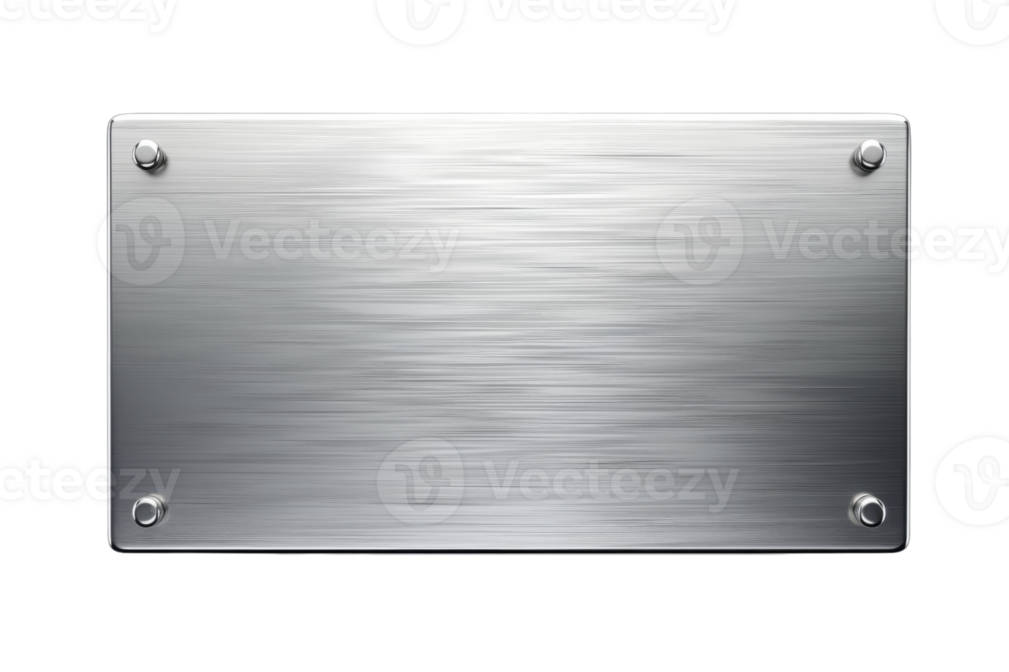 Shiny metal plate with brushed texture and four screws at the corners. Ideal for industrial, construction, or signage purposes. png