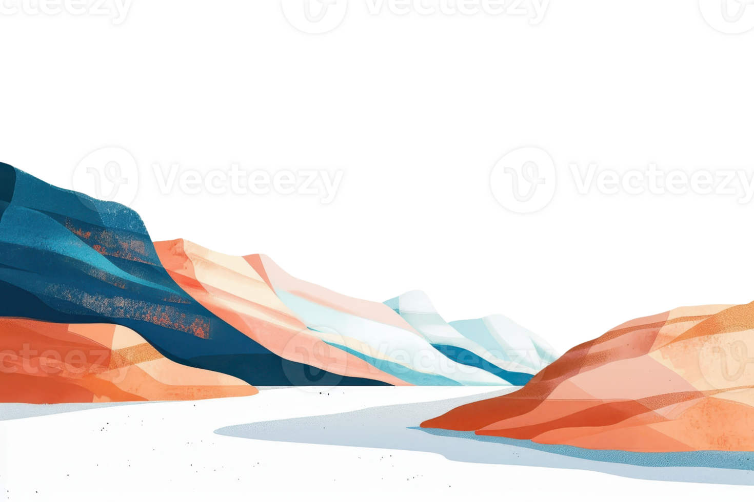Vibrant abstract landscape illustration with colorful mountains and a clear sky, depicting a serene and imaginative natural scenery. png