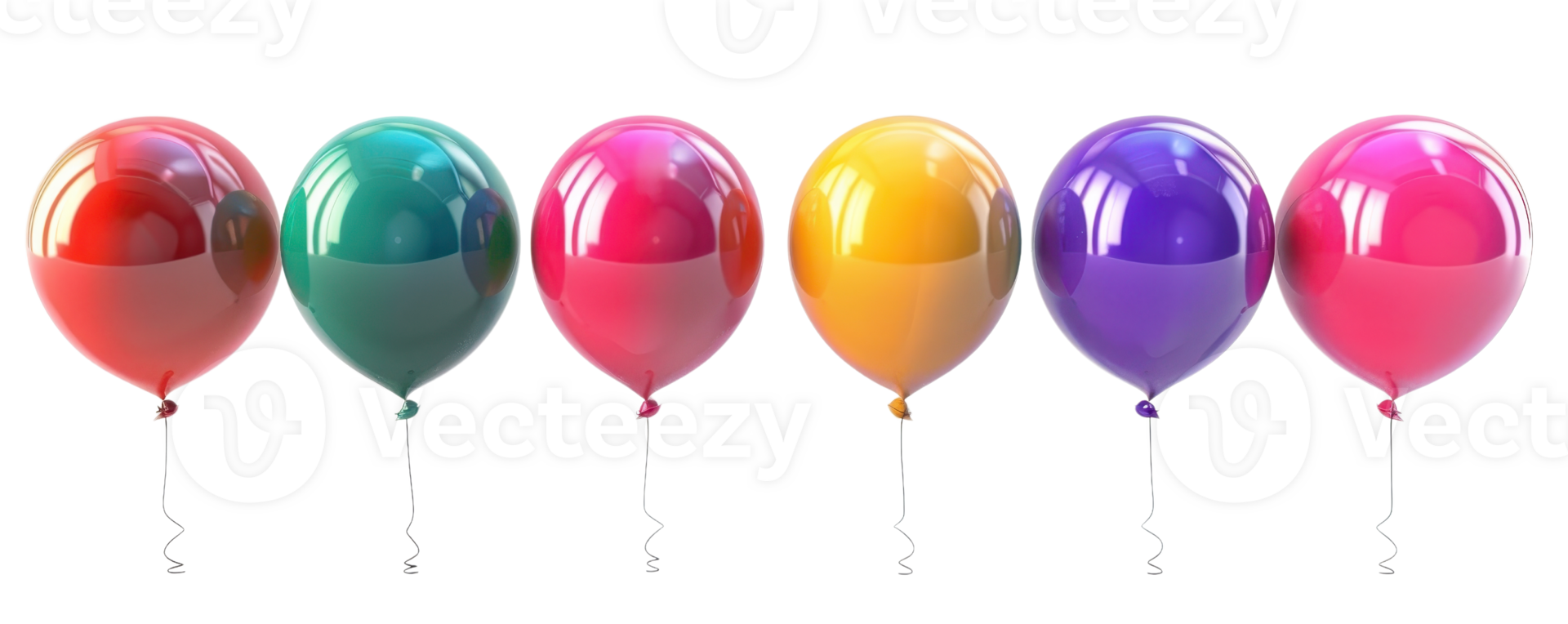 Vibrant collection of colorful balloons in various shades lined up in a row, perfect for party and celebration themes. png