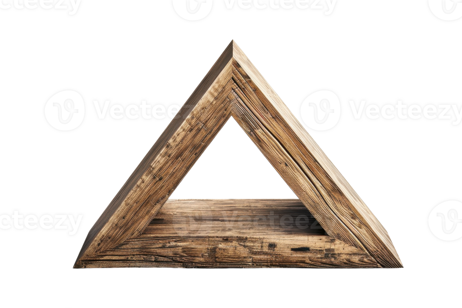 Triangular wooden shelf made from rustic wood, perfect for home decor, offering a natural and elegant touch to interior spaces. png